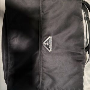 Prada Black Nylon Messenger Bag with Logo Plaque